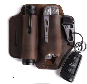 Gentlestache Leather Sheath for Leatherman Multitool Sheath EDC Pocket Organizer with Key Holder for Belt and Flashlight Sheath Multitool Pouch Darkbrown