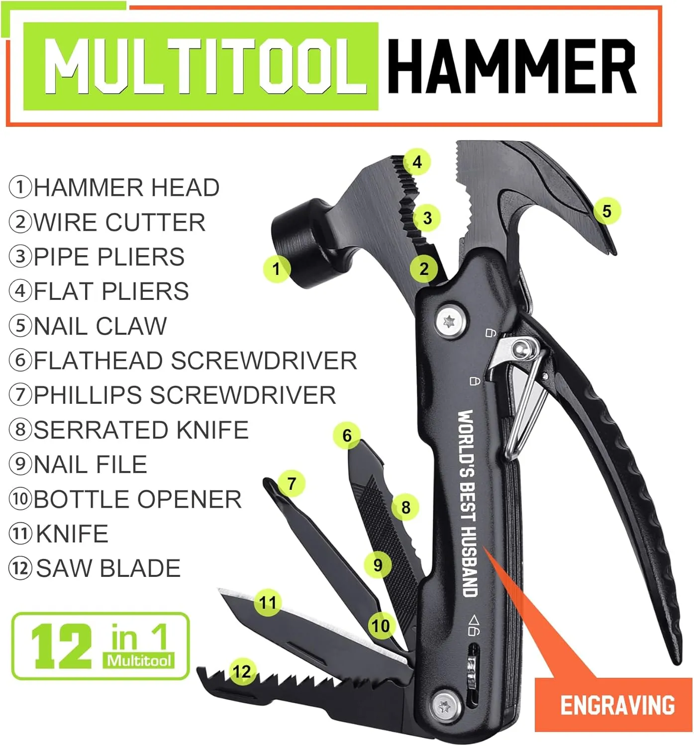 Gifts for Husband - Husband Gifts, Husbands Birthday Gift - Gift for Him from Wife, Christmas Husbands Stocking Stuffers - Valentines Day Fathers Day Presents for Him, Multitool Hammer