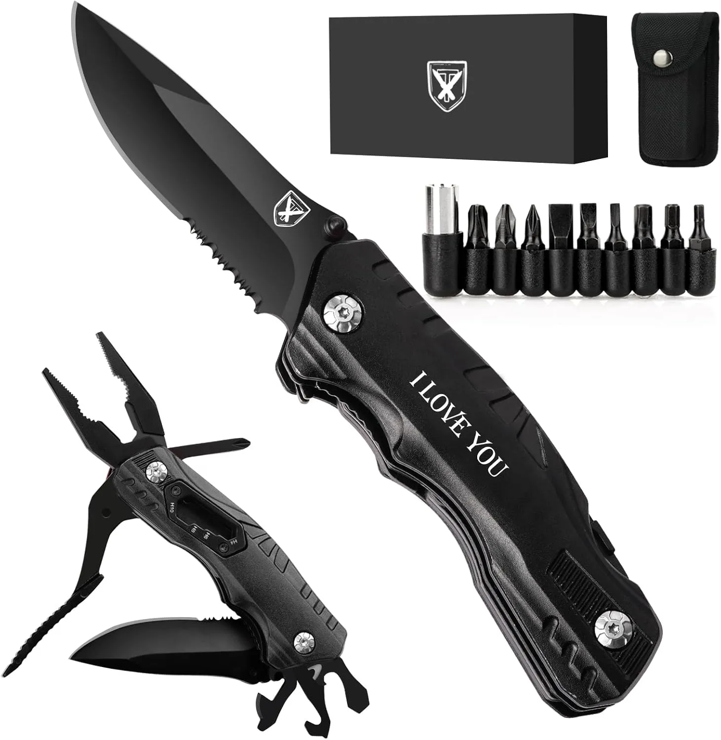 Gifts for Men Him Husband Boyfriend, Anniversary Birthday Gifts Idea for Him, Pocket Knife Multitool, I LOVE YOU Cool Folding Knife, Outdoor Camping Hunting Fishing Present