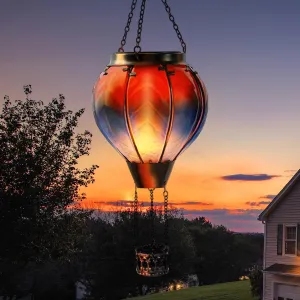 Gifts for Mothers Hot Air Balloon Solar Lantern with Flickering Flame Light Outdoor Solar Hanging Lights Waterproof for Garden Yard Farmhouse Patio Pathway Outside Decoration,Glass(Red&Blue)