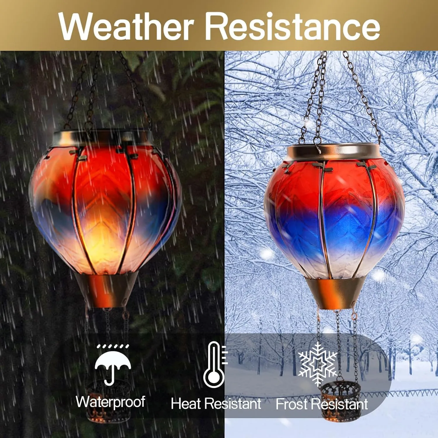 Gifts for Mothers Hot Air Balloon Solar Lantern with Flickering Flame Light Outdoor Solar Hanging Lights Waterproof for Garden Yard Farmhouse Patio Pathway Outside Decoration,Glass(Red&Blue)