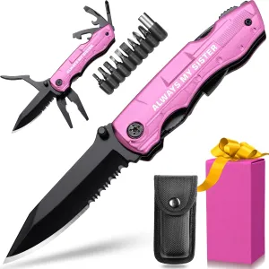 Gifts for Sister, ALWAYS MY SISTER P-ink Multitool Knife, Sisters Gifts from Sister, Sister Christmas Gift, Birthday Gifts Ideas for Sister, Sister Birthday Gift