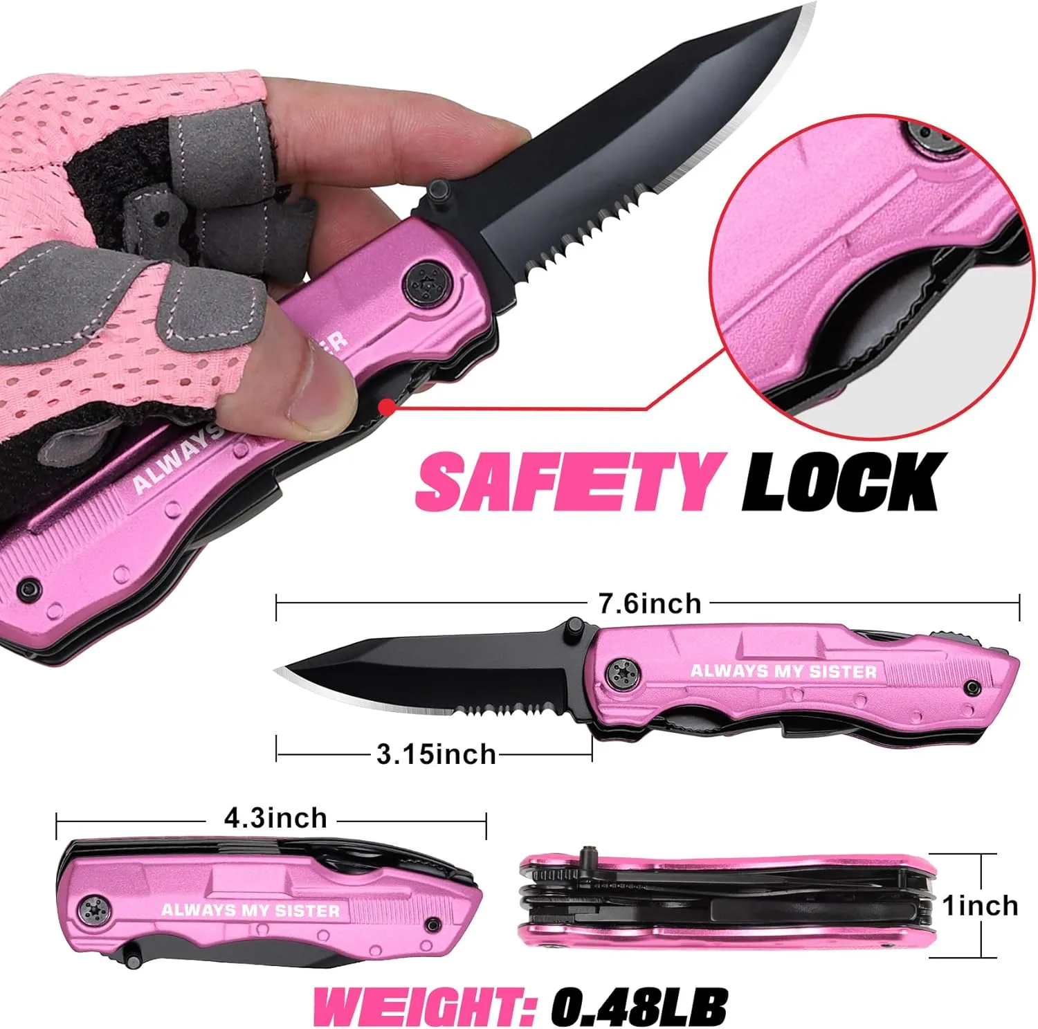 Gifts for Sister, ALWAYS MY SISTER P-ink Multitool Knife, Sisters Gifts from Sister, Sister Christmas Gift, Birthday Gifts Ideas for Sister, Sister Birthday Gift