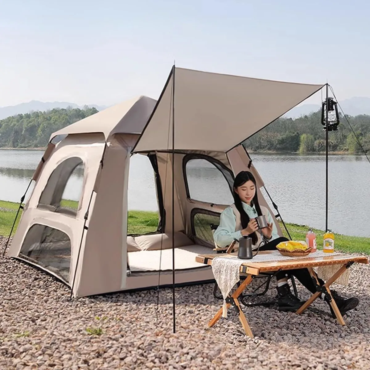 GIZNXBA Instant Pop Up Tent for Camping, 3-5 Person Camping Tents Portable Waterproof Automatic Easy Setup Tent with 4 Windows and 2 Doors for Outdoor Camping Beach Travel