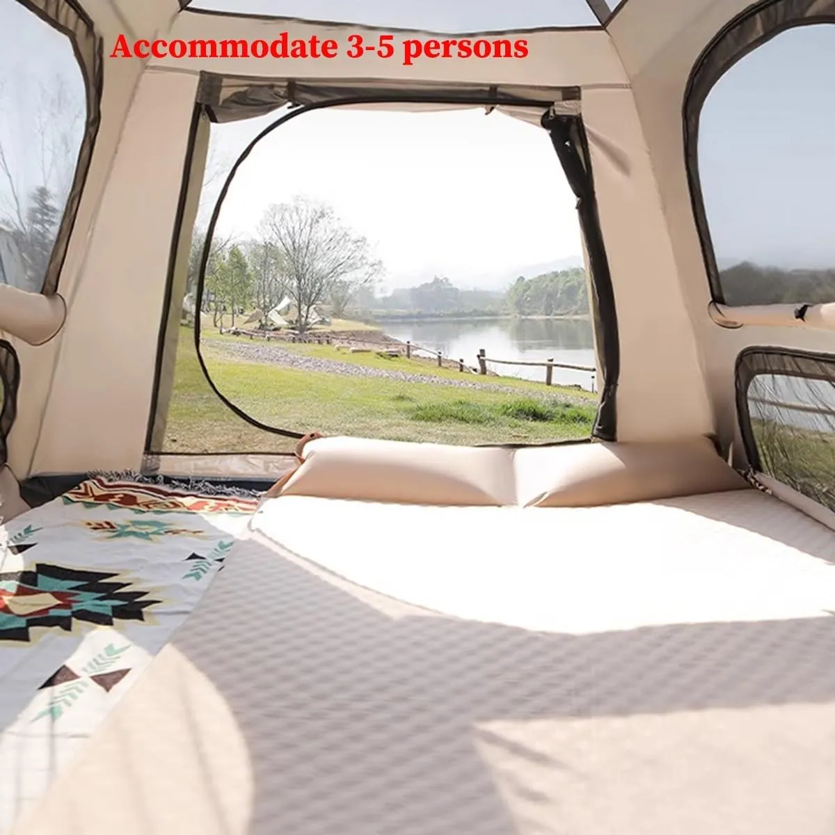 GIZNXBA Instant Pop Up Tent for Camping, 3-5 Person Camping Tents Portable Waterproof Automatic Easy Setup Tent with 4 Windows and 2 Doors for Outdoor Camping Beach Travel