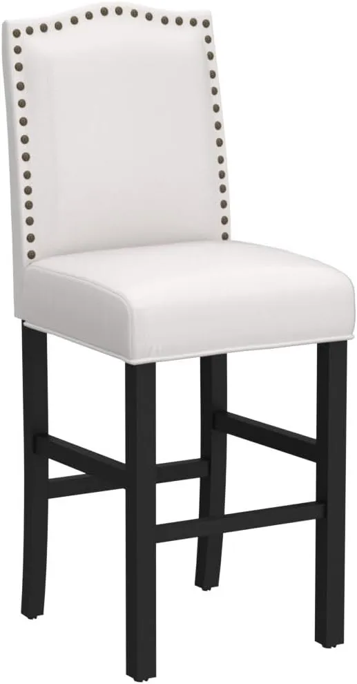 Glitzhome Bar Stools Set of 2, 45" H White Bonded Leather Armless Barchair with High-Back Studded Solid Rubberwood Legs for Kitchen Island Breakfast Chair for Dining Room, Party Room & Restaurant