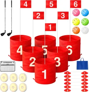 Golf Games, Golf Yard Games with LED Light and Club, Portable Golf Practice Outdoor Games 6 Hole Set, Golf Bucket for Home Adults Kids Lawn, Beach, Yard, Camping