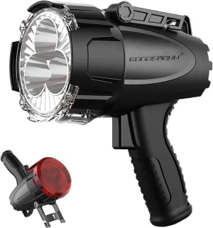 GOODSMANN Rechargeable Marine Spotlight LED 6000 Lumen Portable Handheld Spot Light Waterproof Searchlight 70W Hunting Work Flashlight with USB Adapter Car Charger EVA Carrying Case Red Lens Filter