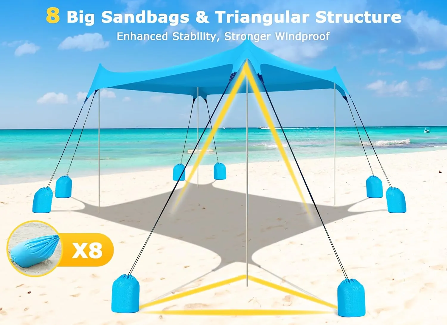 Gorich Beach Tent Sun Shelter with 8 Sandbags, UPF50  Protection & Windproof Pop Up Beach Canopy Tent Sun Shade for Family, Travel & Camping, Easy Setup Canopy Umbrella