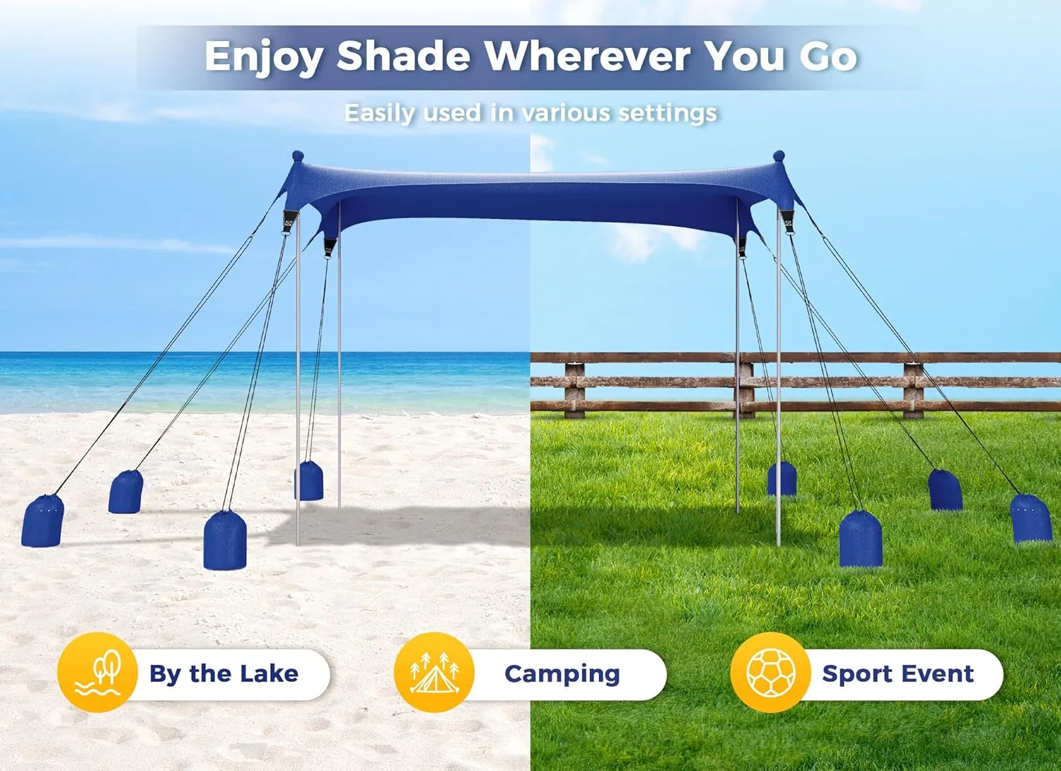 Gorich Beach Tent Sun Shelter with 8 Sandbags, UPF50  Protection & Windproof Pop Up Beach Canopy Tent Sun Shade for Family, Travel & Camping, Easy Setup Canopy Umbrella