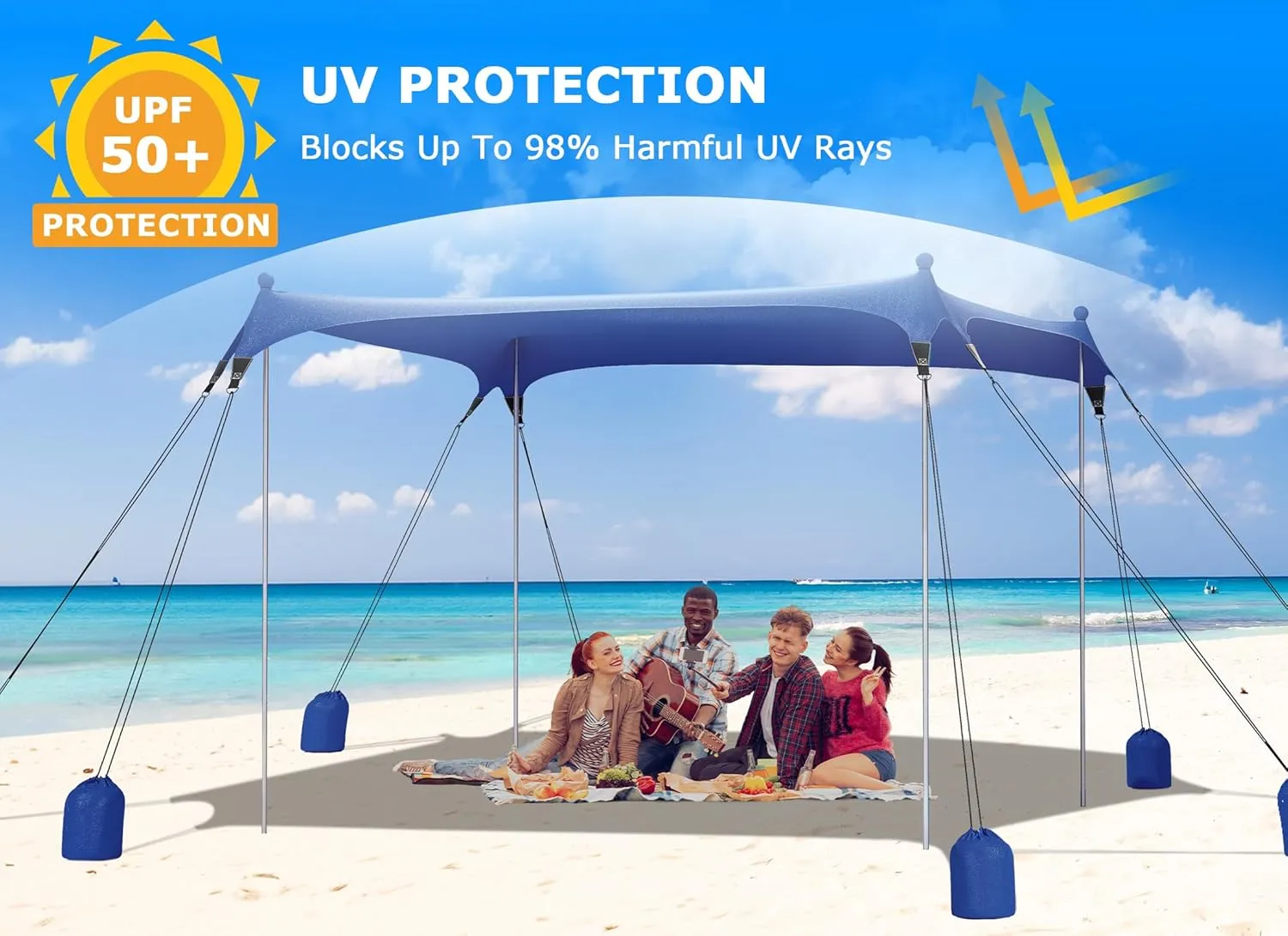 Gorich Beach Tent Sun Shelter with 8 Sandbags, UPF50  Protection & Windproof Pop Up Beach Canopy Tent Sun Shade for Family, Travel & Camping, Easy Setup Canopy Umbrella