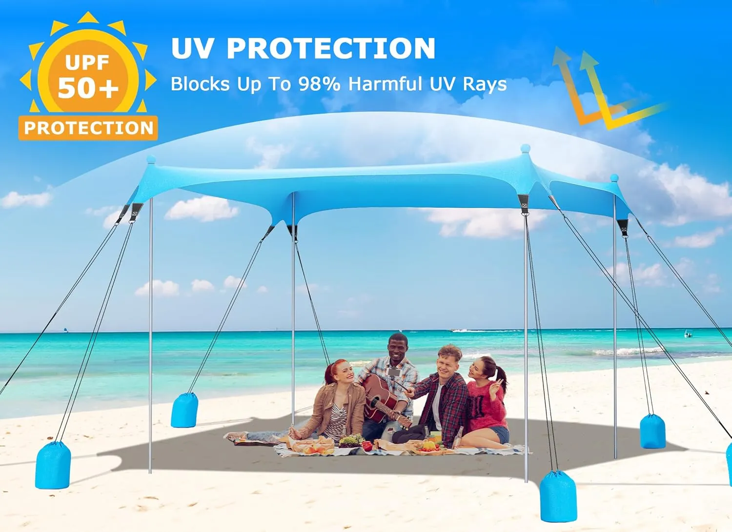 Gorich Beach Tent Sun Shelter with 8 Sandbags, UPF50  Protection & Windproof Pop Up Beach Canopy Tent Sun Shade for Family, Travel & Camping, Easy Setup Canopy Umbrella