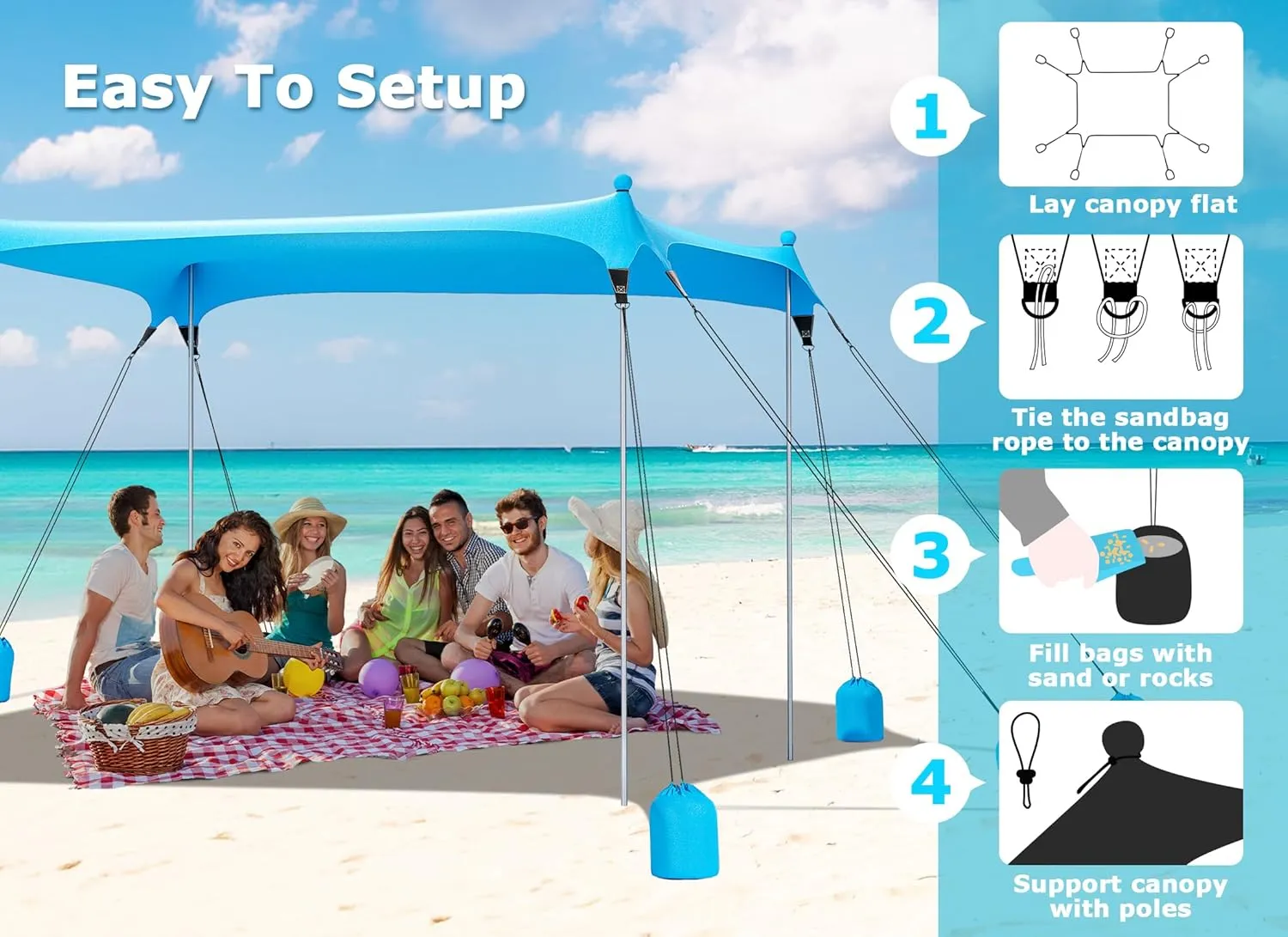 Gorich Beach Tent Sun Shelter with 8 Sandbags, UPF50  Protection & Windproof Pop Up Beach Canopy Tent Sun Shade for Family, Travel & Camping, Easy Setup Canopy Umbrella