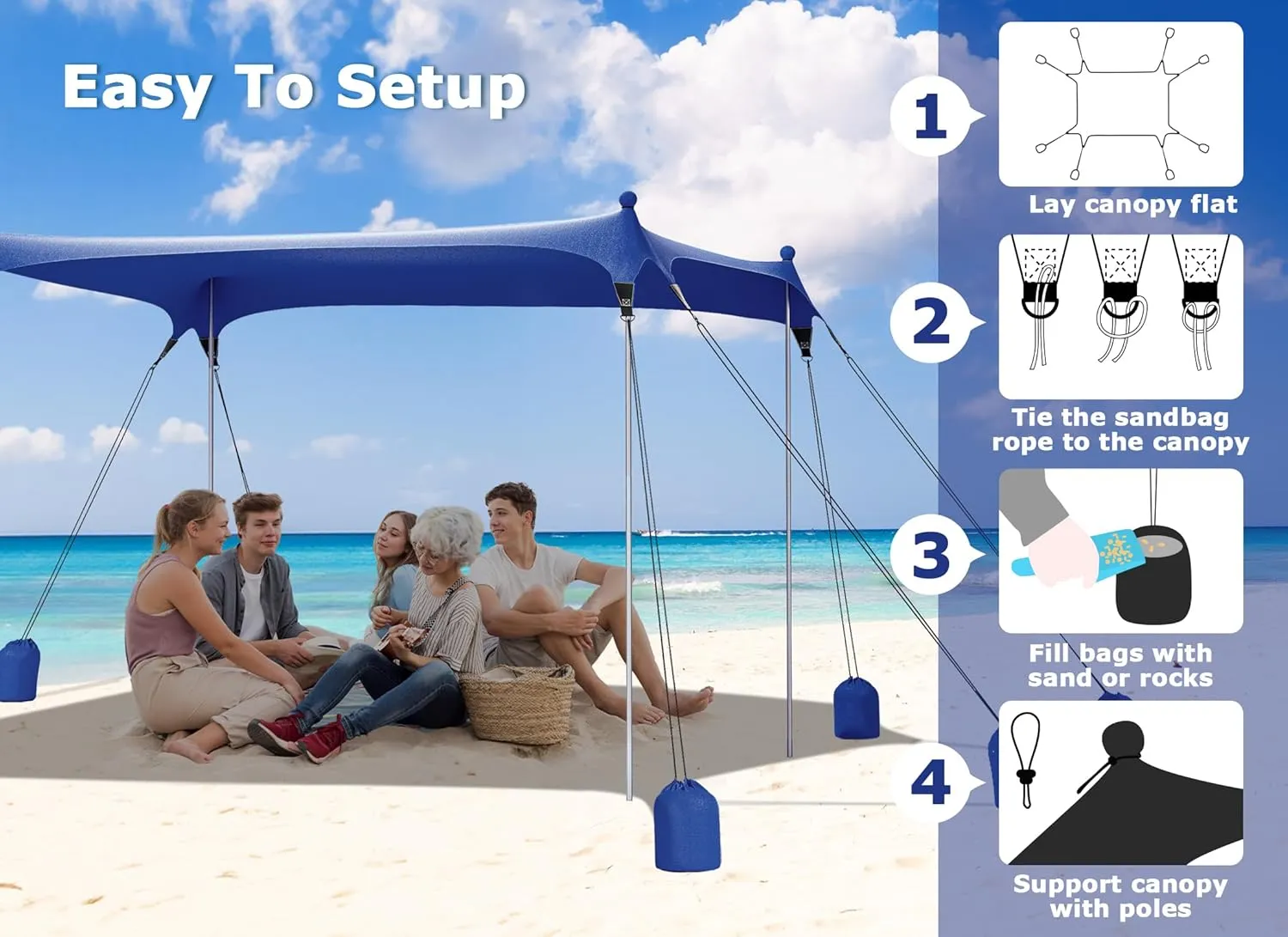 Gorich Beach Tent Sun Shelter with 8 Sandbags, UPF50  Protection & Windproof Pop Up Beach Canopy Tent Sun Shade for Family, Travel & Camping, Easy Setup Canopy Umbrella