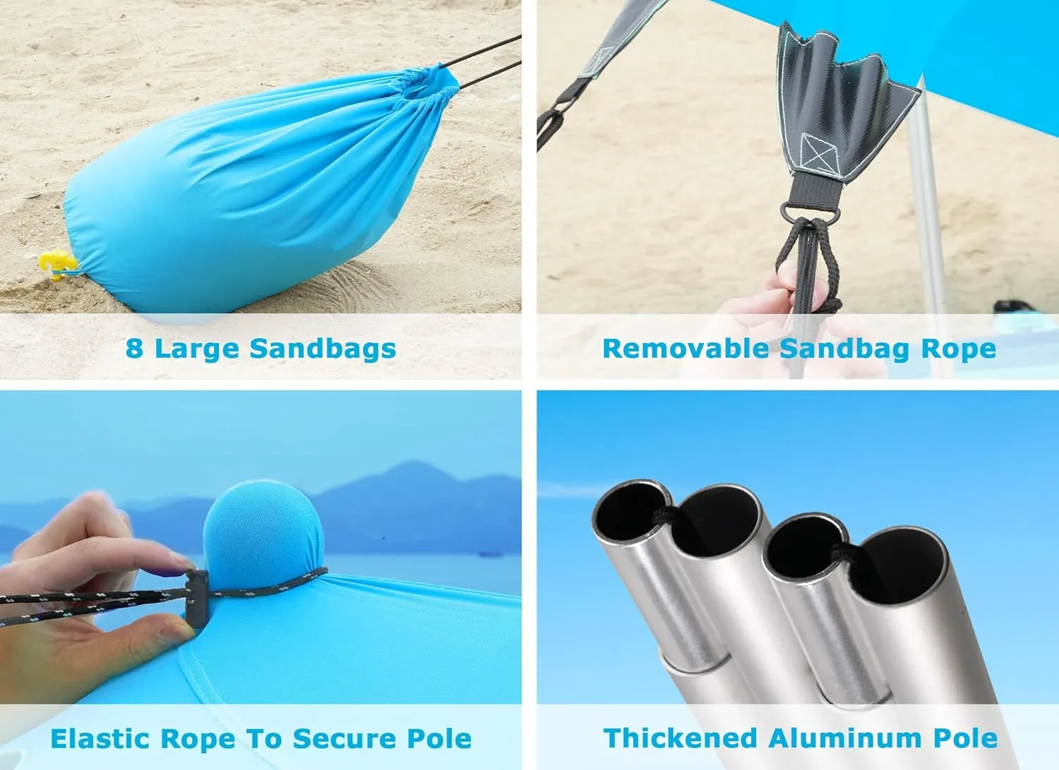 Gorich Beach Tent Sun Shelter with 8 Sandbags, UPF50  Protection & Windproof Pop Up Beach Canopy Tent Sun Shade for Family, Travel & Camping, Easy Setup Canopy Umbrella