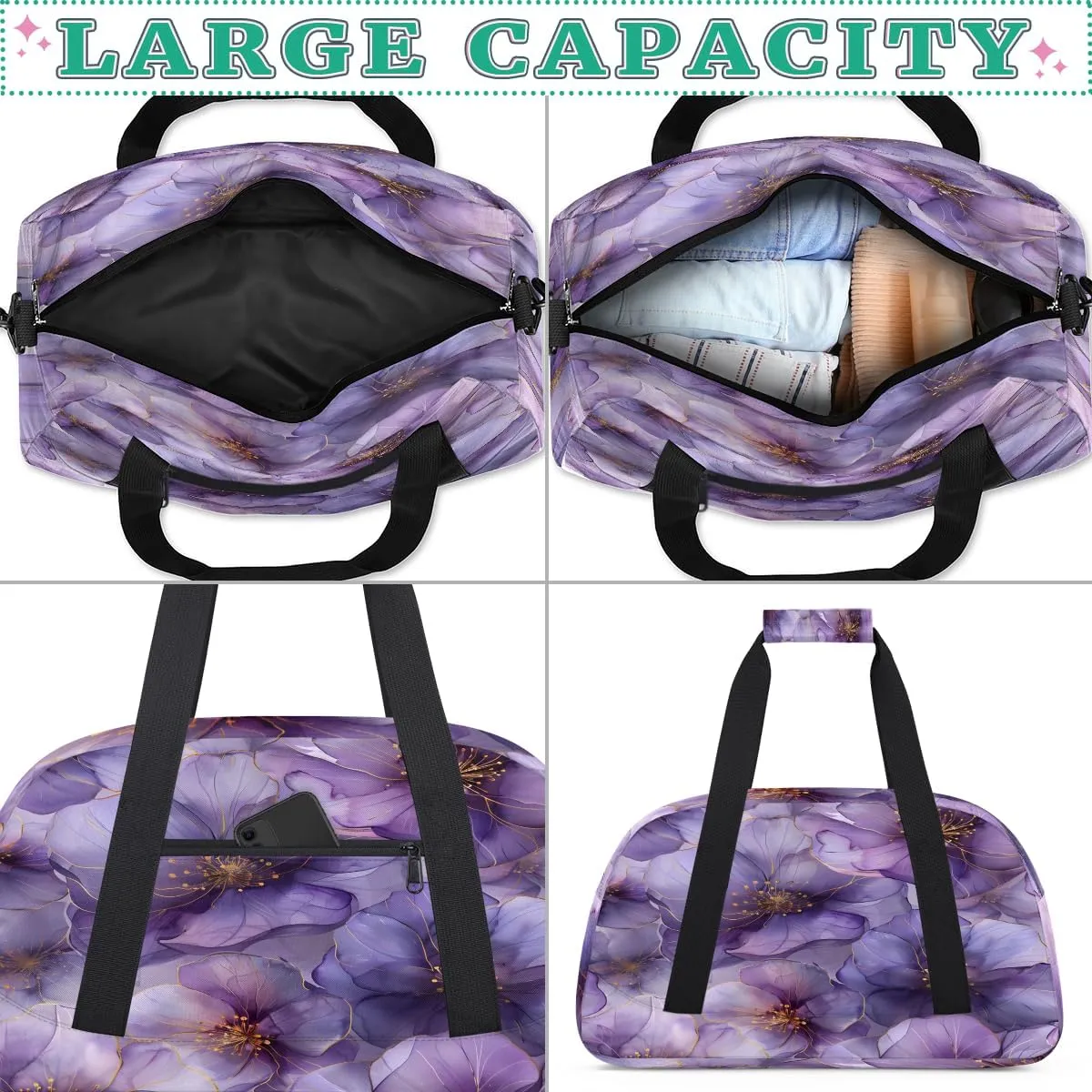 Gradient Flowers Kids Overnighter Duffel Bags for Boys, Carry-On Size Sports Gym Bag with Front Zipper Pocket for School Practice or Overnight Travel Weekender Sleepover Tote Bag