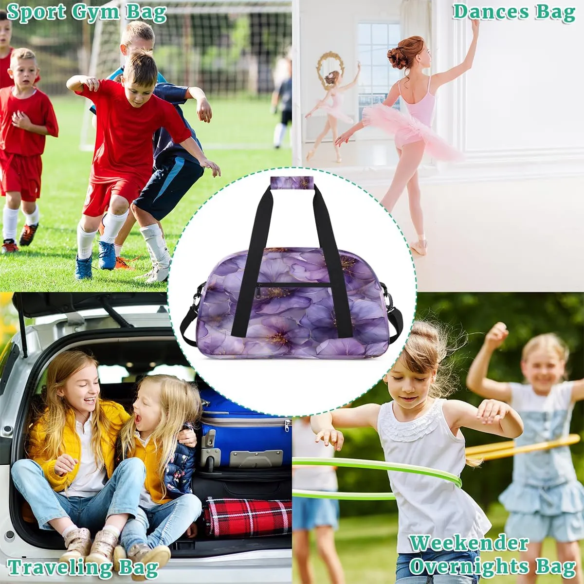 Gradient Flowers Kids Overnighter Duffel Bags for Boys, Carry-On Size Sports Gym Bag with Front Zipper Pocket for School Practice or Overnight Travel Weekender Sleepover Tote Bag