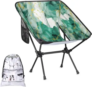 Green Gold Marble Shower Portable Camping Chair Lightweight Folding Backpacking Chair, Compact Foldable Beach Seat with Carry Bag for Outdoor Hiking Fishing Travel