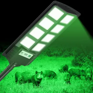 Green hog lights for night hunting - Deer Feeder Light with 12000LM Solar Panel, Motion Sensor, Remote control, IP66 WeatherProof, Easy Installation, Durable accessories for hunting, Fishing, Camping.
