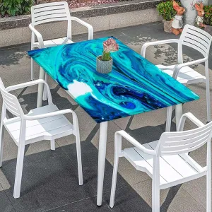 Green Multicolor Elastic Edge Fitted Tablecloth, Wavy Marble Pattern Waterproof Elastic Fitted Table Covers,Camping, Indoor, Outdoor,for 4 Foot Tables Apartment Decor