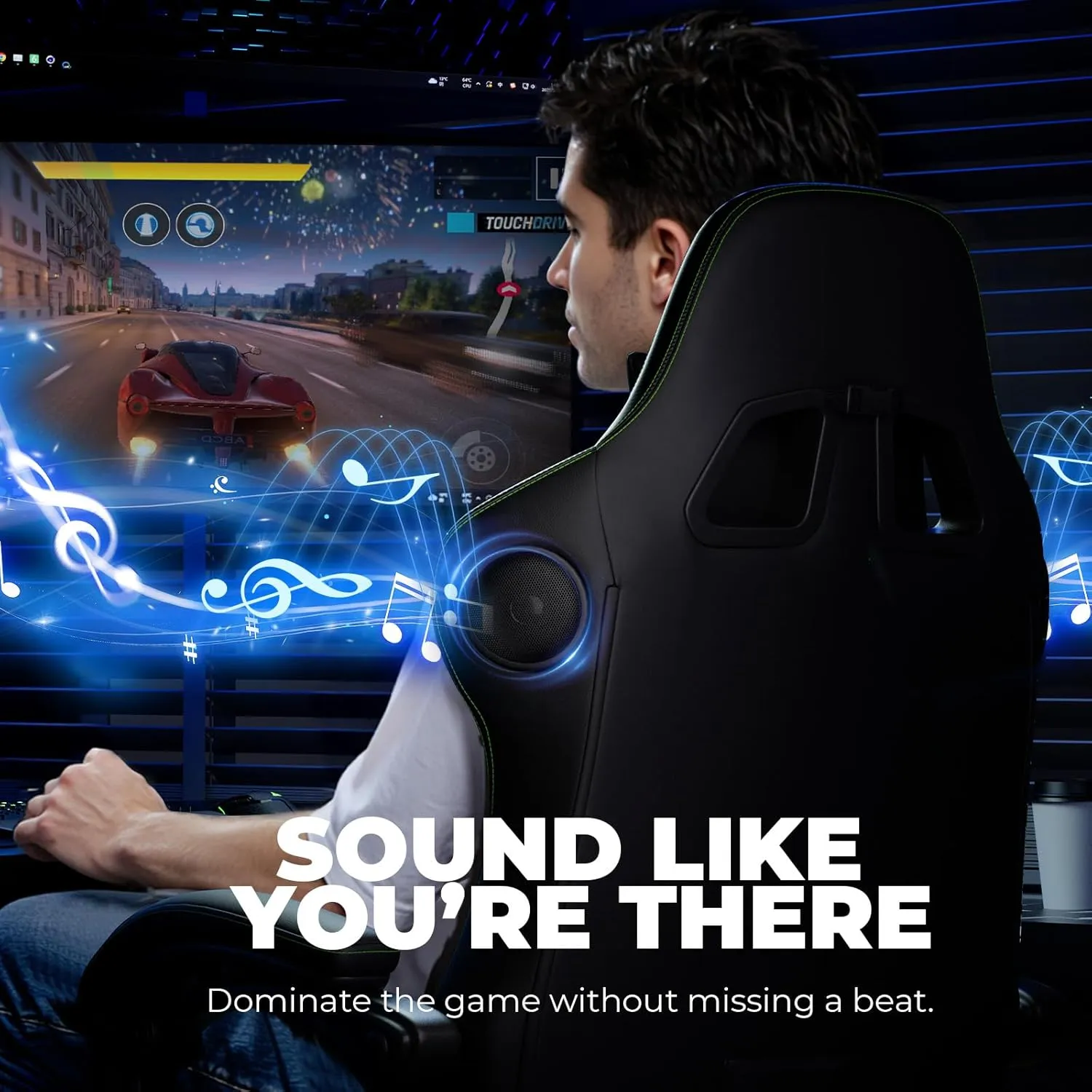 GTPLAYER Gaming Chair with Speakers, Video Game Chairs with Footrest, PC Gamer Chairs for Adults - Padded High Back Ergonomic Reclining Silla Gamer, Linkage Armrest, Ace Pro, Green