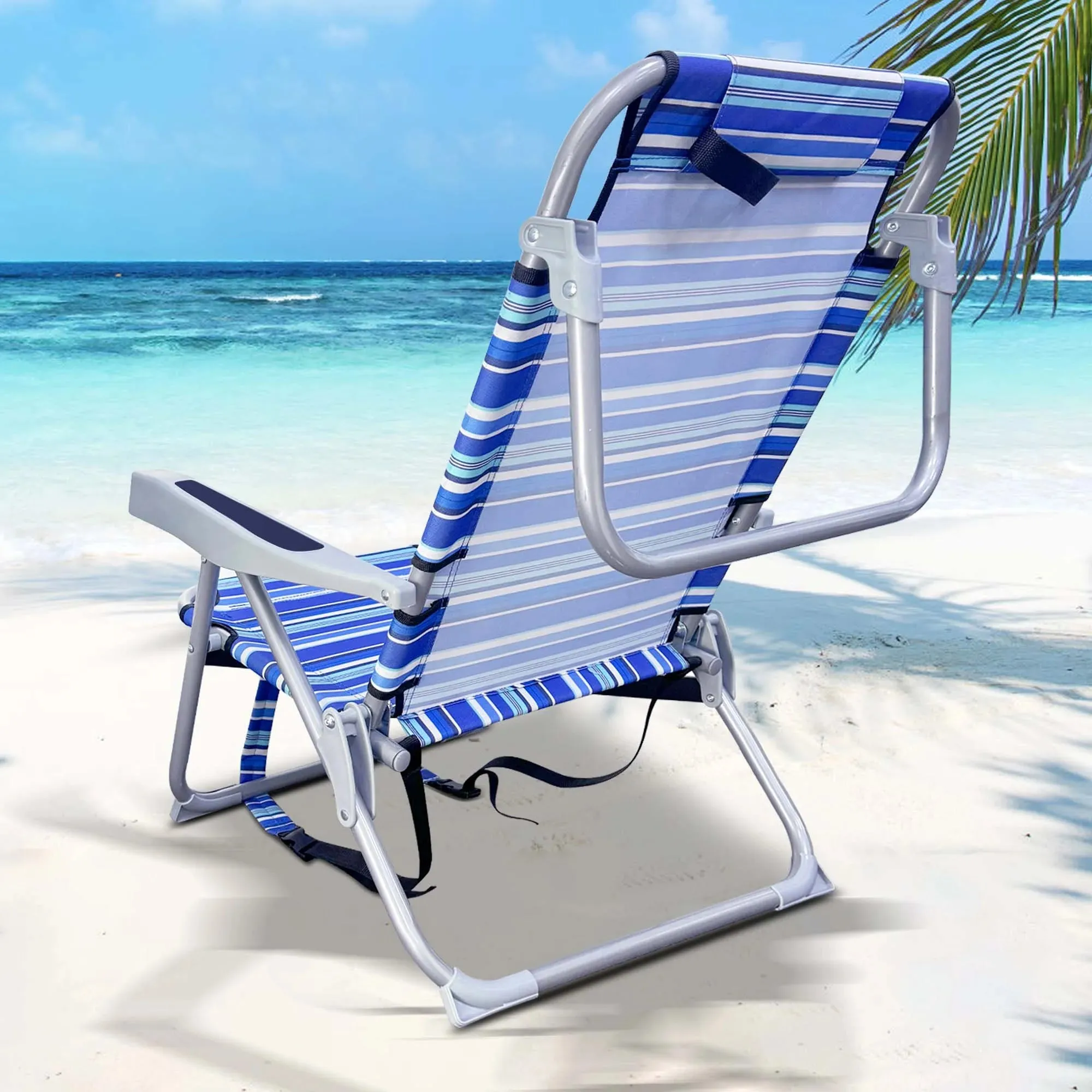 GVDV Backpack Beach Chair for Adults, Portable Folding Beach Chair with Storage Pouch and Pillow, Reclining Chair for Beach, Camp, Outdoor