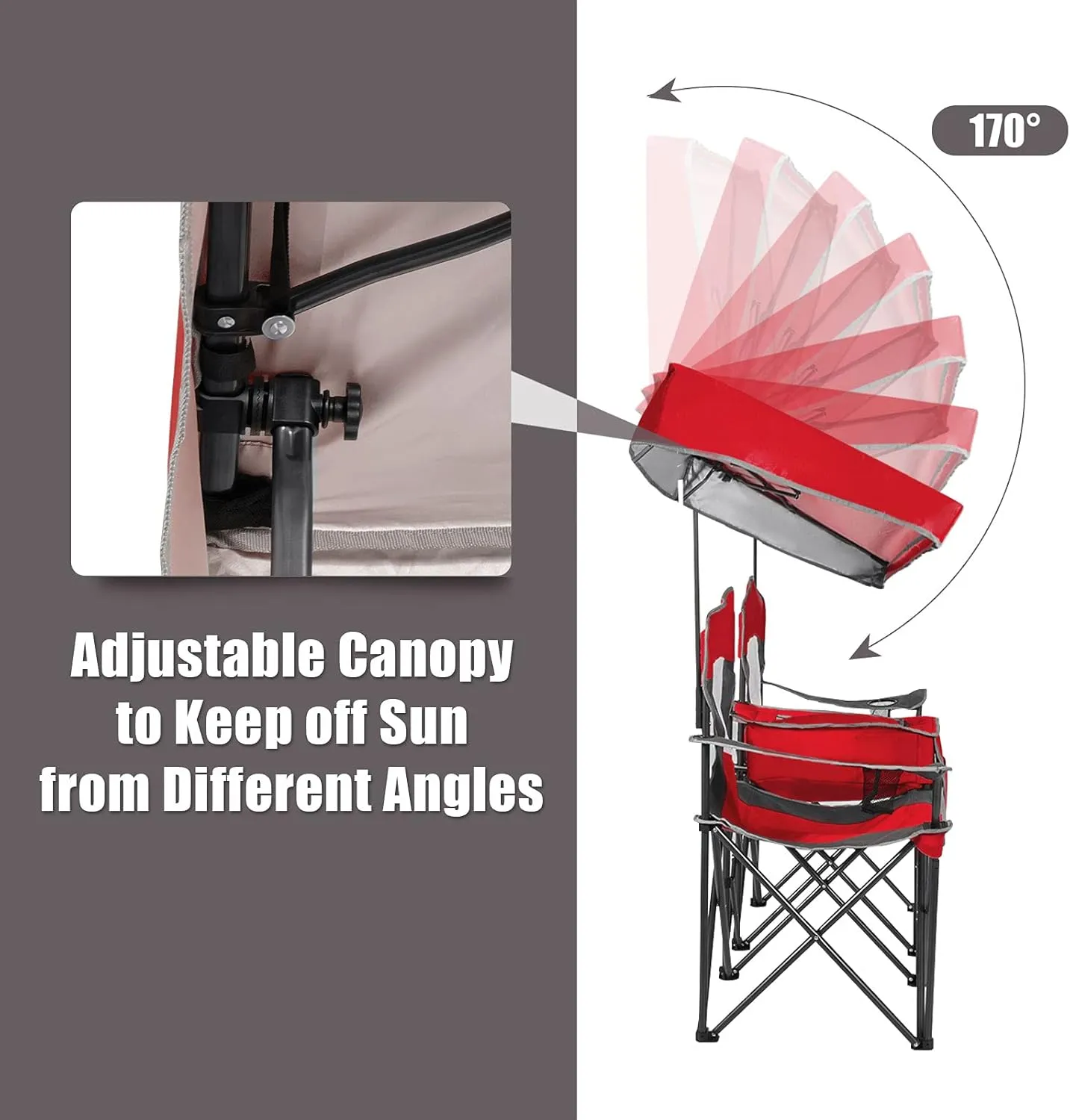 GYMAX Double Camping Chair, Beach Chair with Canopy Shade, Adjustable UV Protection, Cooler, Cup Holder & Carry Bag, Folding Portable Lawn Soccer Camp Chair with Umbrella for Adults (Red, 2 Person)