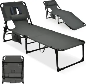 GYMAX Tanning Chair, Folding Lounger with Face/Arm Holes, Carry Handles & Side Pocket, Portable Lightweight Layout Beach Chair for Outdoor/Indoor, Face Down Sun Lounger (1, Grey)