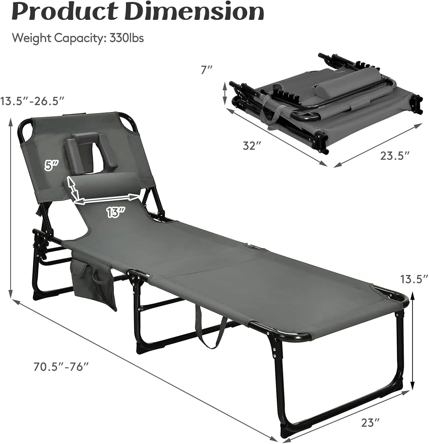 GYMAX Tanning Chair, Folding Lounger with Face/Arm Holes, Carry Handles & Side Pocket, Portable Lightweight Layout Beach Chair for Outdoor/Indoor, Face Down Sun Lounger (1, Grey)