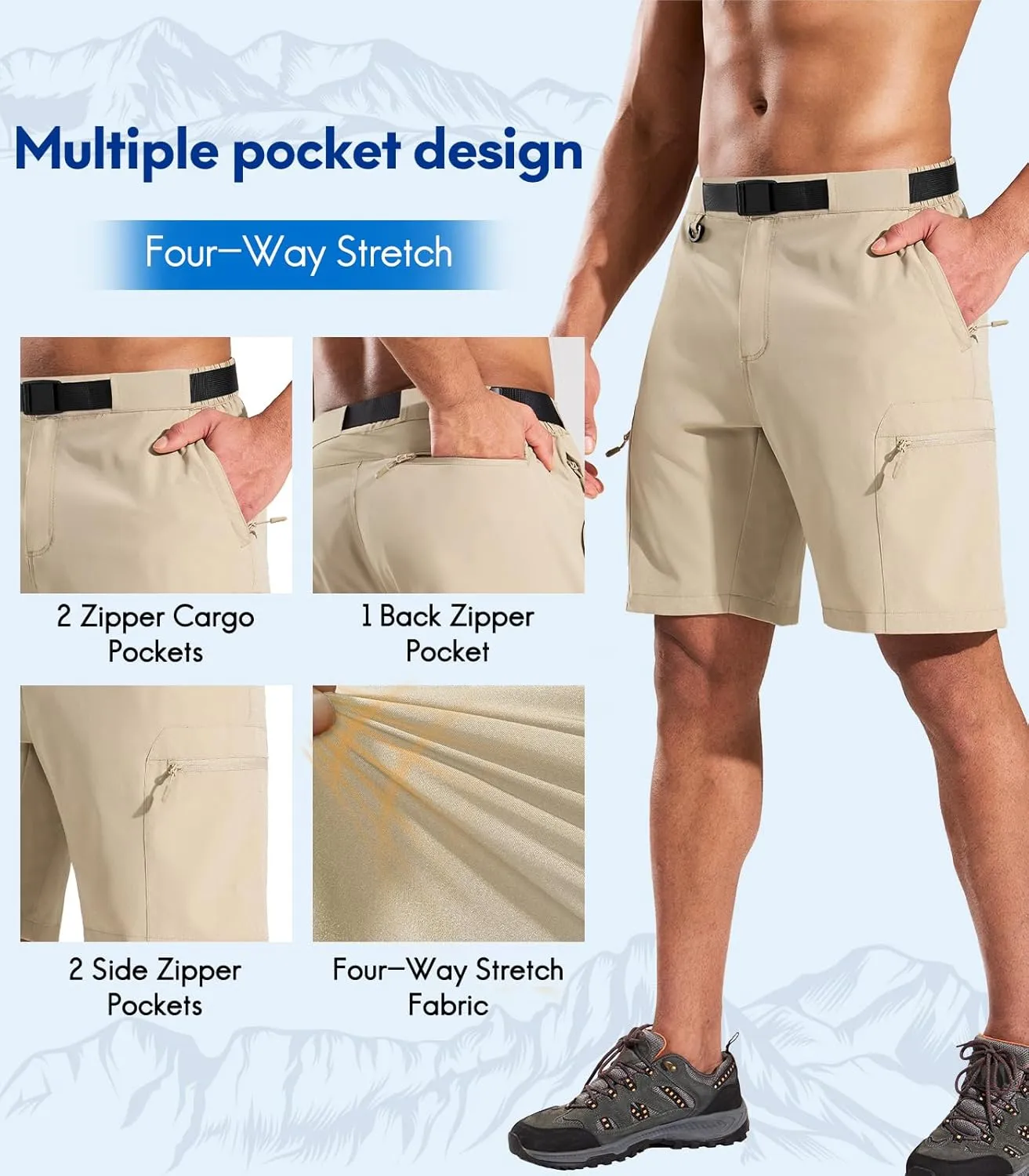 Haimont Men's Quick Dry Hiking Cargo Shorts 9in Lightweight Water Repellent UPF50 Travel Camping Shorts 5 Zipper Pockets