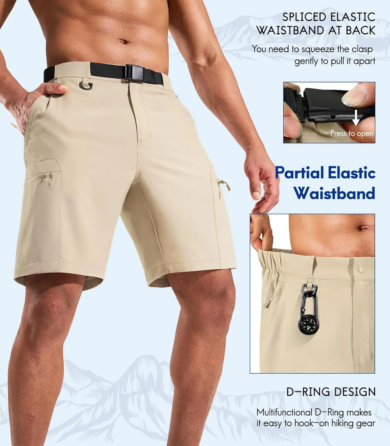 Haimont Men's Quick Dry Hiking Cargo Shorts 9in Lightweight Water Repellent UPF50 Travel Camping Shorts 5 Zipper Pockets