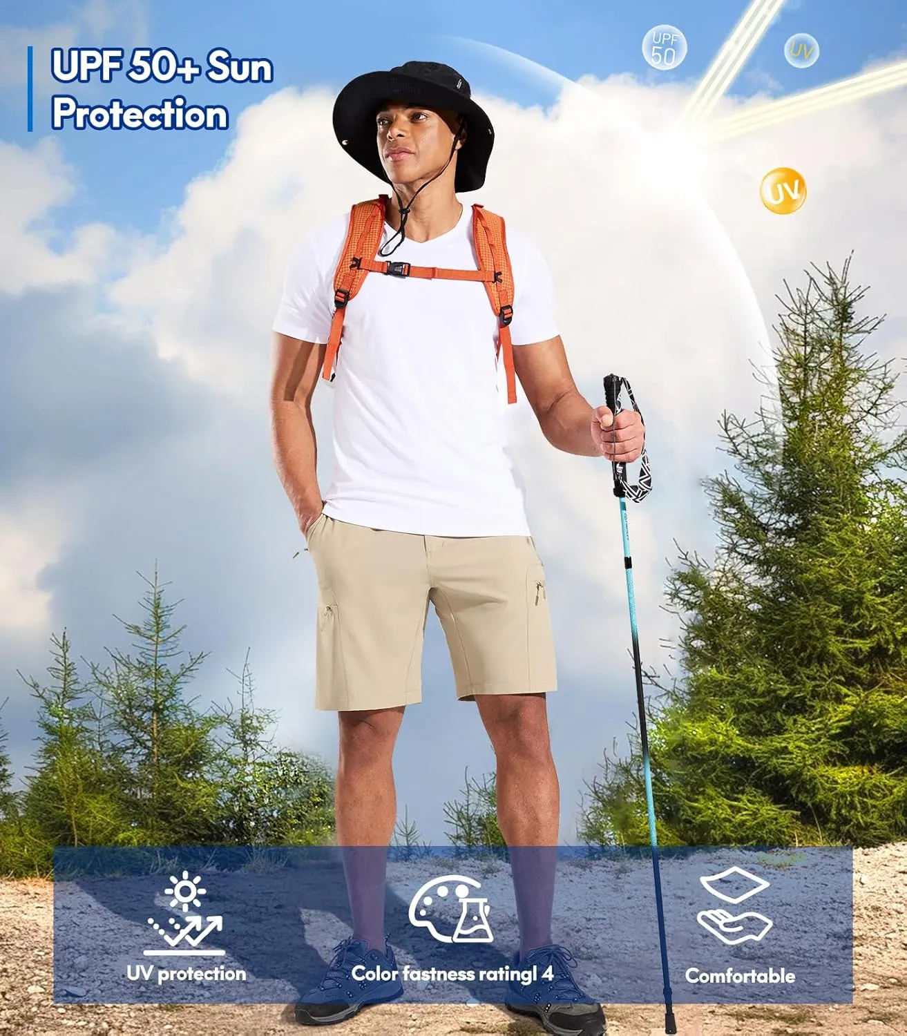 Haimont Men's Quick Dry Hiking Cargo Shorts 9in Lightweight Water Repellent UPF50 Travel Camping Shorts 5 Zipper Pockets