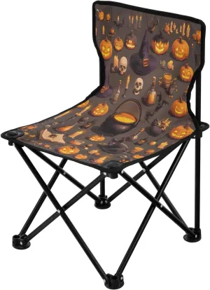 Halloween Cat Cute Spectre Pumpkin Portable Outdoor Folding Chair Anti-Slip Padded Oxford Cloth Stool Camping Chair Small for Beach Hiking Fishing Gardening Quad Camp Chair