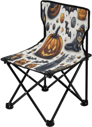 Halloween Cat Cute Spectre Pumpkin Portable Outdoor Folding Chair Anti-Slip Padded Oxford Cloth Stool Camping Chair Small for Beach Hiking Fishing Gardening Quad Camp Chair
