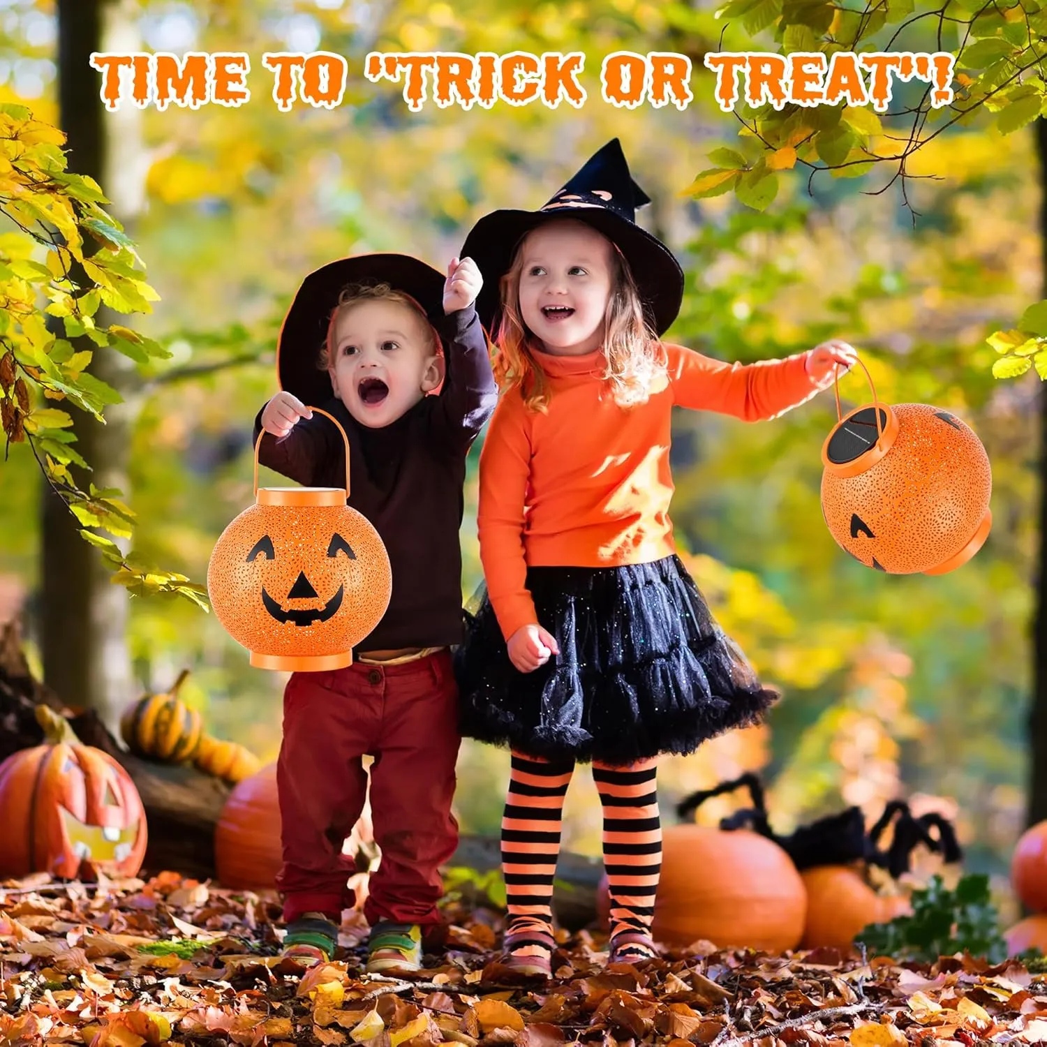 Halloween Decoration Hanging Solar Lantern Outdoor - Solar Powered Pumpkin Led Jack-O Lights, Waterproof Halloween Decor Metal Round Lantern for Yard, Patio, Pathway, Porch, Lawn, Garden, Outside