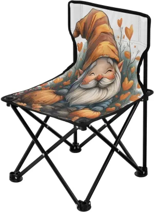 Halloween Pumpkin Gnome Portable Outdoor Folding Chair Anti-Slip Padded Oxford Cloth Stool Camping Chair Small for Beach Hiking Fishing Gardening Quad Camp Chair