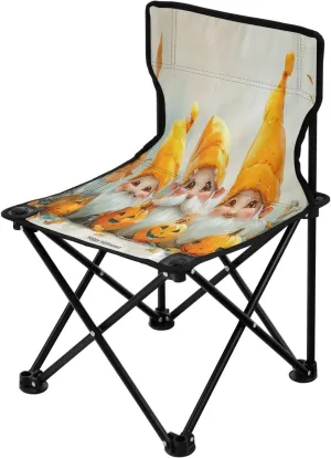 Halloween Pumpkin Gnome Portable Outdoor Folding Chair Anti-Slip Padded Oxford Cloth Stool Camping Chair Small for Beach Hiking Fishing Gardening Quad Camp Chair