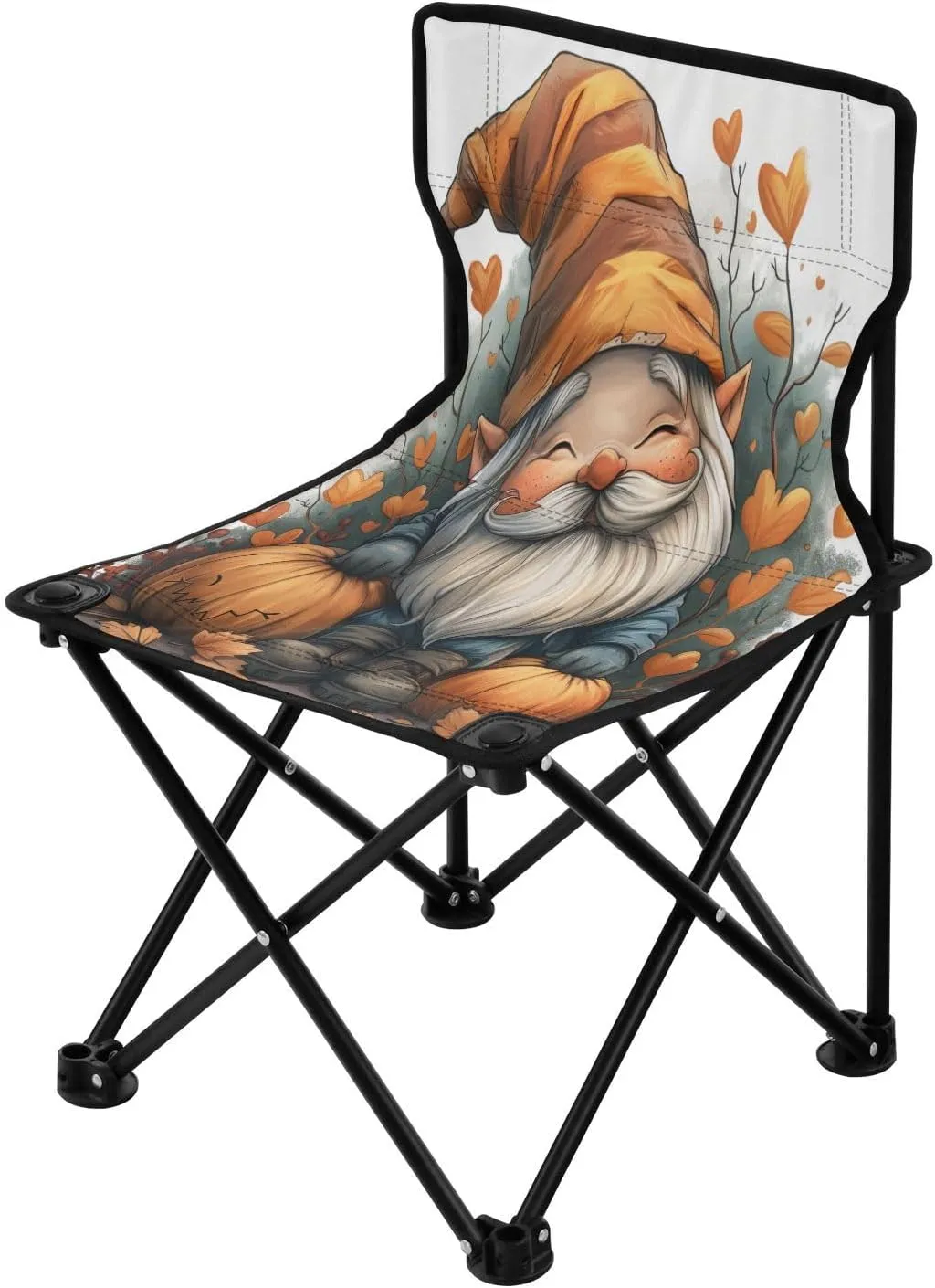 Halloween Pumpkin Gnome Portable Outdoor Folding Chair Anti-Slip Padded Oxford Cloth Stool Camping Chair Small for Beach Hiking Fishing Gardening Quad Camp Chair