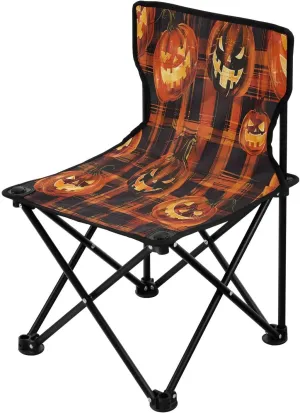 Halloween Pumpkin Spectre Face Portable Outdoor Folding Chair Anti-Slip Padded Oxford Cloth Stool Camping Chair Small for Beach Hiking Fishing Gardening Quad Camp Chair