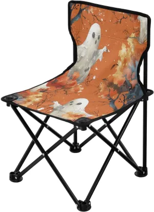 Halloween White Cute Spectre Portable Outdoor Folding Chair Anti-Slip Padded Oxford Cloth Stool Camping Chair Small for Beach Hiking Fishing Gardening Quad Camp Chair