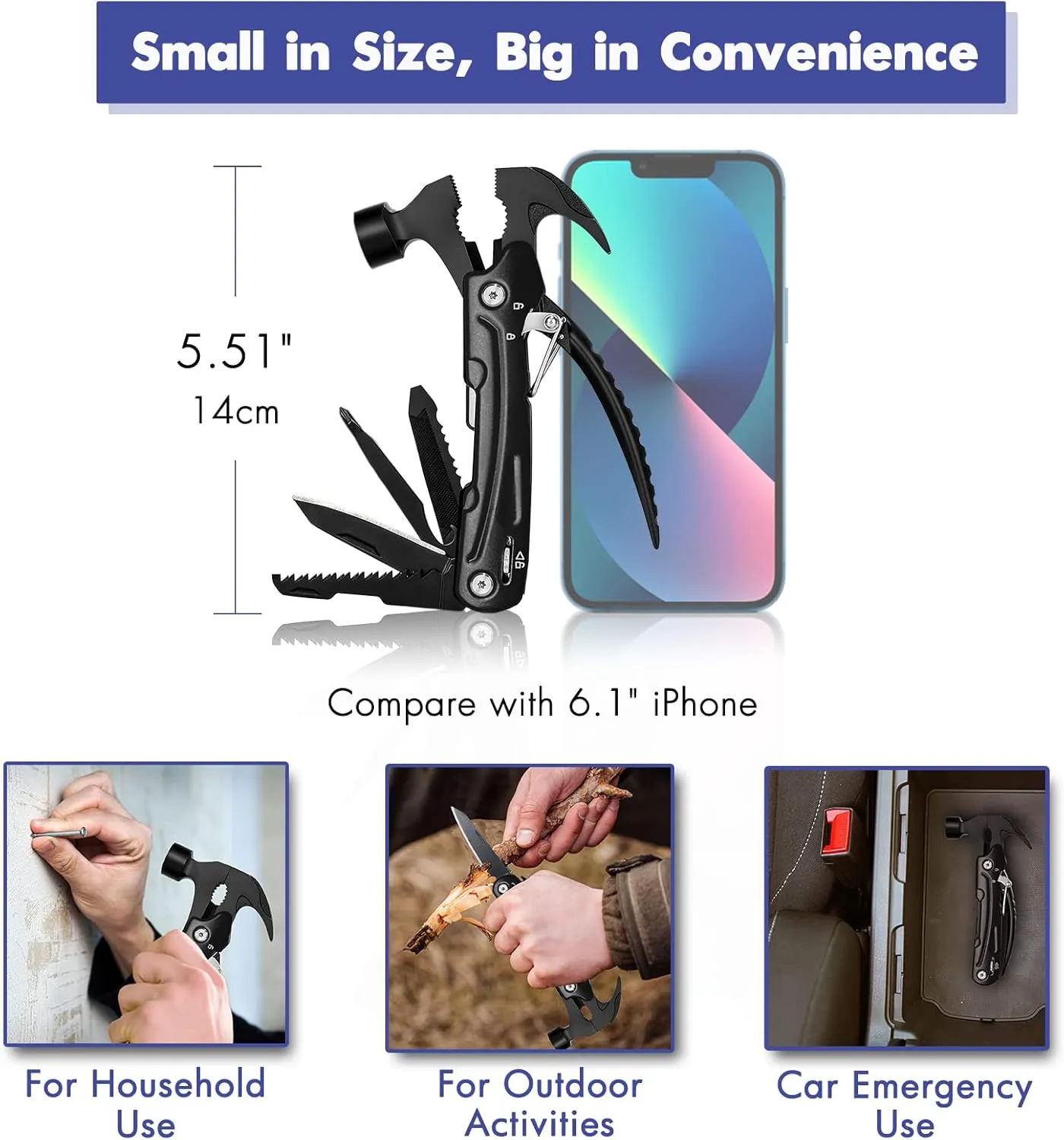 Hammer Multitool, Cool Gadgets Multi Tool with Gift Box Carrying Case Birthday Stocking Stuffers Father's Day Valentines Day Gifts for Men Husband Him Camping Accessories(Black)