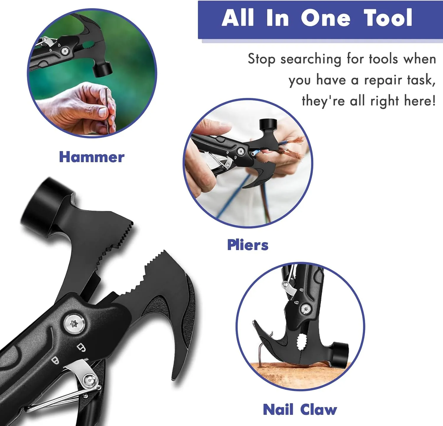 Hammer Multitool, Cool Gadgets Multi Tool with Gift Box Carrying Case Birthday Stocking Stuffers Father's Day Valentines Day Gifts for Men Husband Him Camping Accessories(Black)