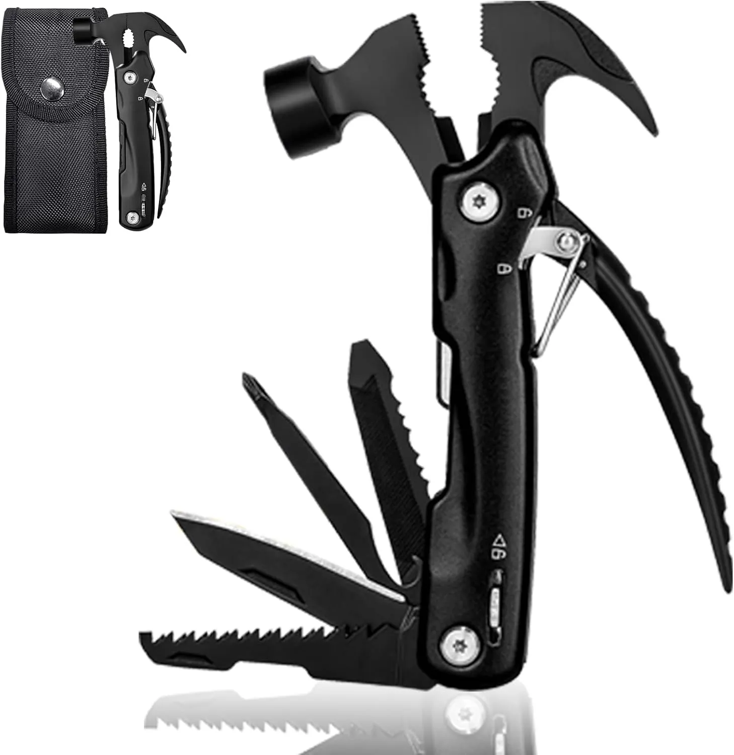 Hammer Multitool, Cool Gadgets Multi Tool with Gift Box Carrying Case Birthday Stocking Stuffers Father's Day Valentines Day Gifts for Men Husband Him Camping Accessories(Black)