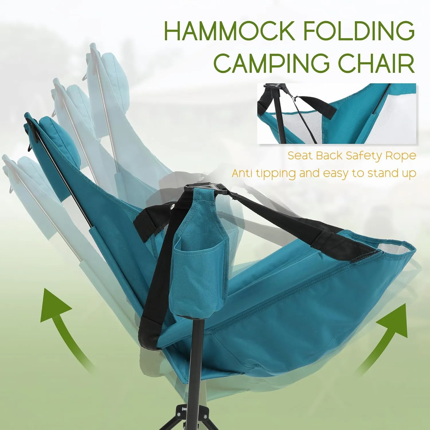 Hammock Folding Camping Chair - Outdoor Portable Swing Camp Chairs Set of 2 with Stand Adults Rocking Swinging Chair for Beach Lawn Patio (Blue)