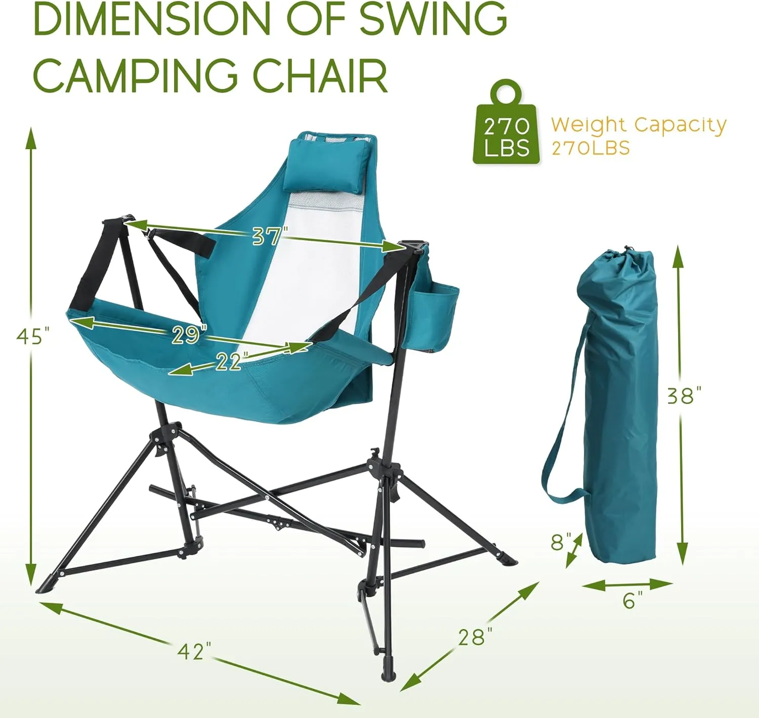Hammock Folding Camping Chair - Outdoor Portable Swing Camp Chairs Set of 2 with Stand Adults Rocking Swinging Chair for Beach Lawn Patio (Blue)
