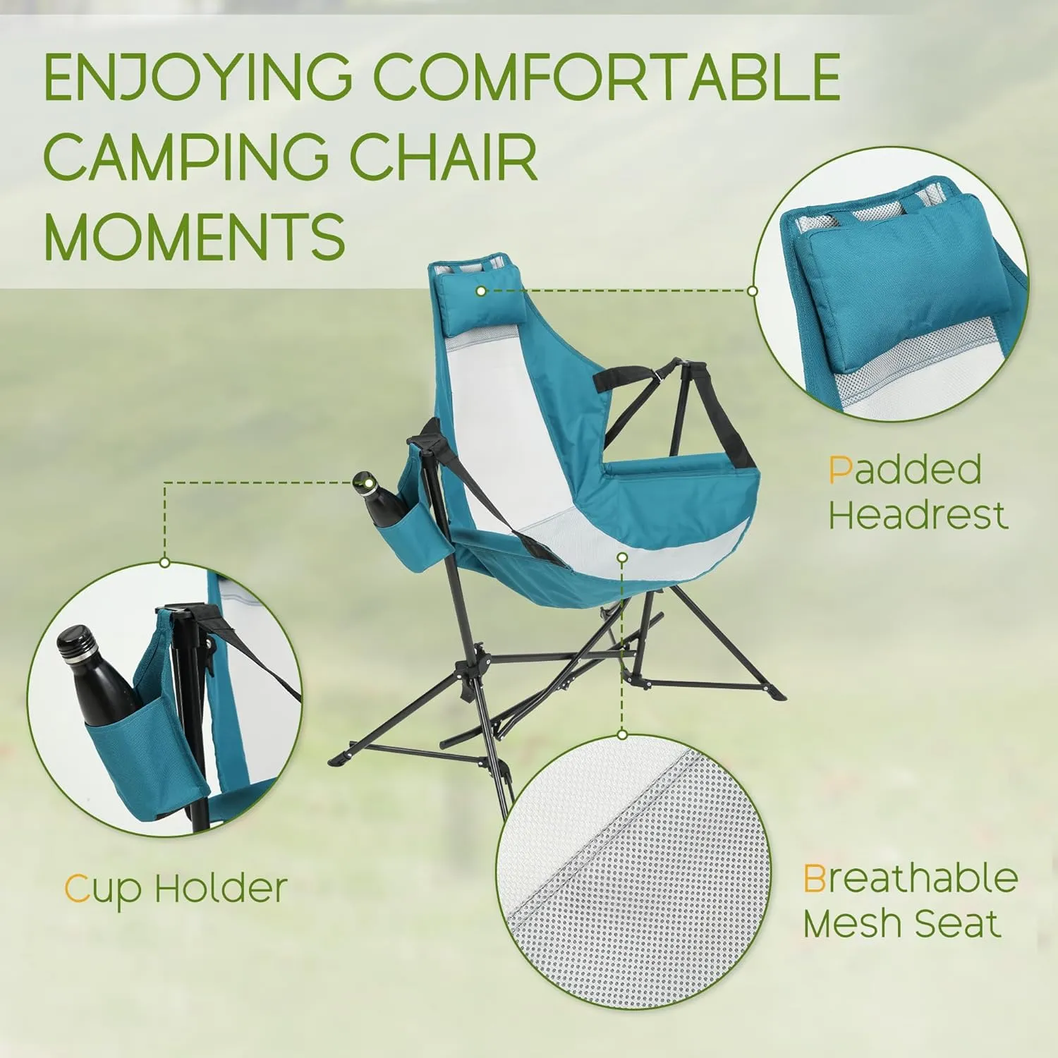 Hammock Folding Camping Chair - Outdoor Portable Swing Camp Chairs Set of 2 with Stand Adults Rocking Swinging Chair for Beach Lawn Patio (Blue)