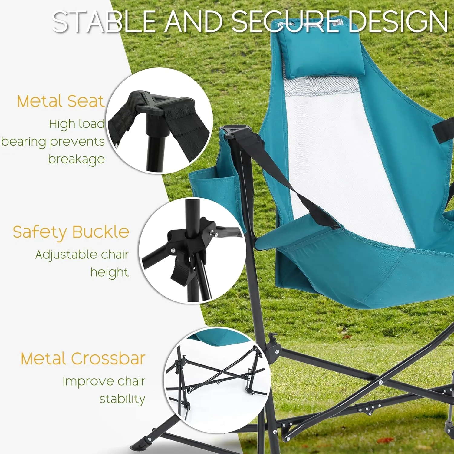 Hammock Folding Camping Chair - Outdoor Portable Swing Camp Chairs Set of 2 with Stand Adults Rocking Swinging Chair for Beach Lawn Patio (Blue)