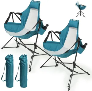 Hammock Folding Camping Chair - Outdoor Portable Swing Camp Chairs Set of 2 with Stand Adults Rocking Swinging Chair for Beach Lawn Patio (Blue)