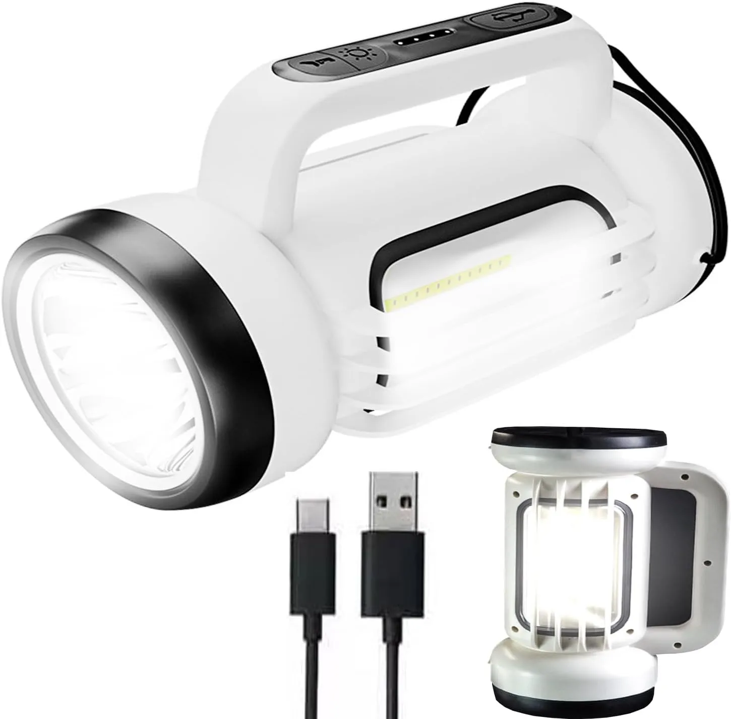 Handheld LED Searchlights Lantern High Power Big Flashlights, 16000LM 5 Lighting Modes Rechargeable Outdoors Camping Hunting Lamp Portable COB Spotlight Work Light for Emergency