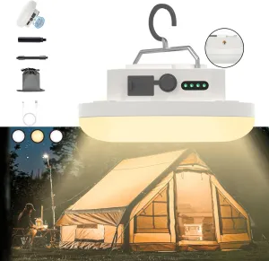 Hanging Camping Tent Lights,Portable Rechargeable LED Camp Lamp with Hook,Waterproof Outdoor Glamping Lantern with Battery Powered for Backpacking Hurricane Emergency Outage(F03pro-B-H-H2)